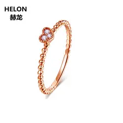 Solid 14 k розовое золото природных алмазов Для женщин кольцо Millgrain сердце Форма Обручение обручальное кольцо Fine Jewelry Мода