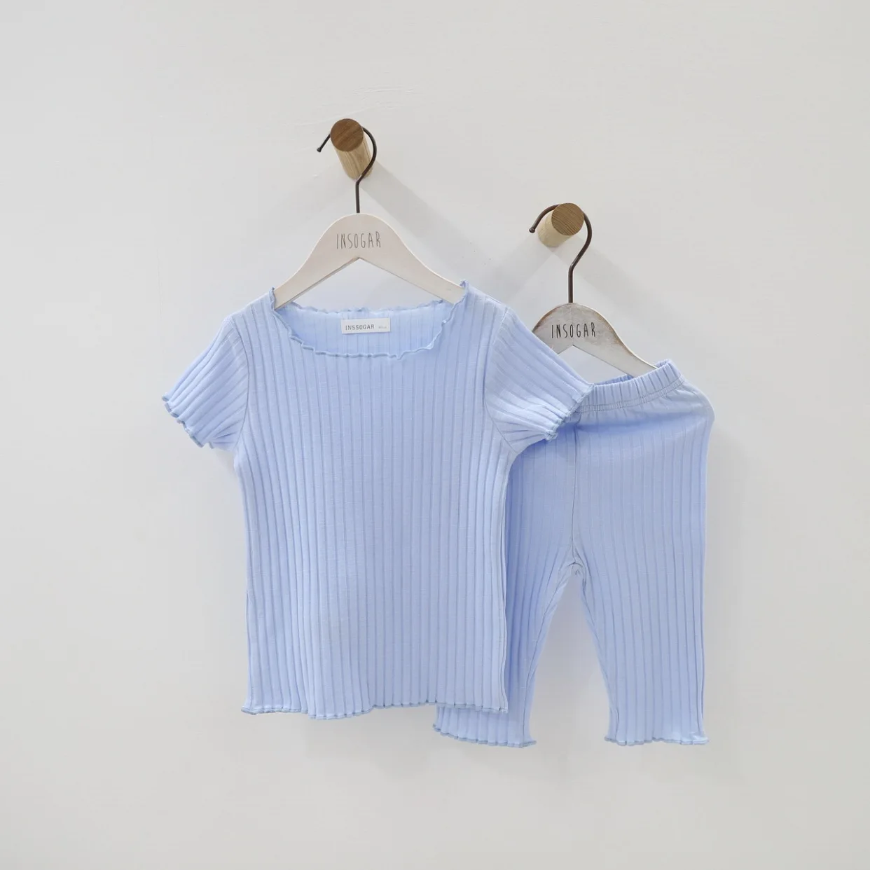 Тонкая Милая одежда для маленьких девочек летний детский вязаный Топ в полоску+ шорты домашний спальный костюм комплекты одежды для девочек - Цвет: Небесно-голубой