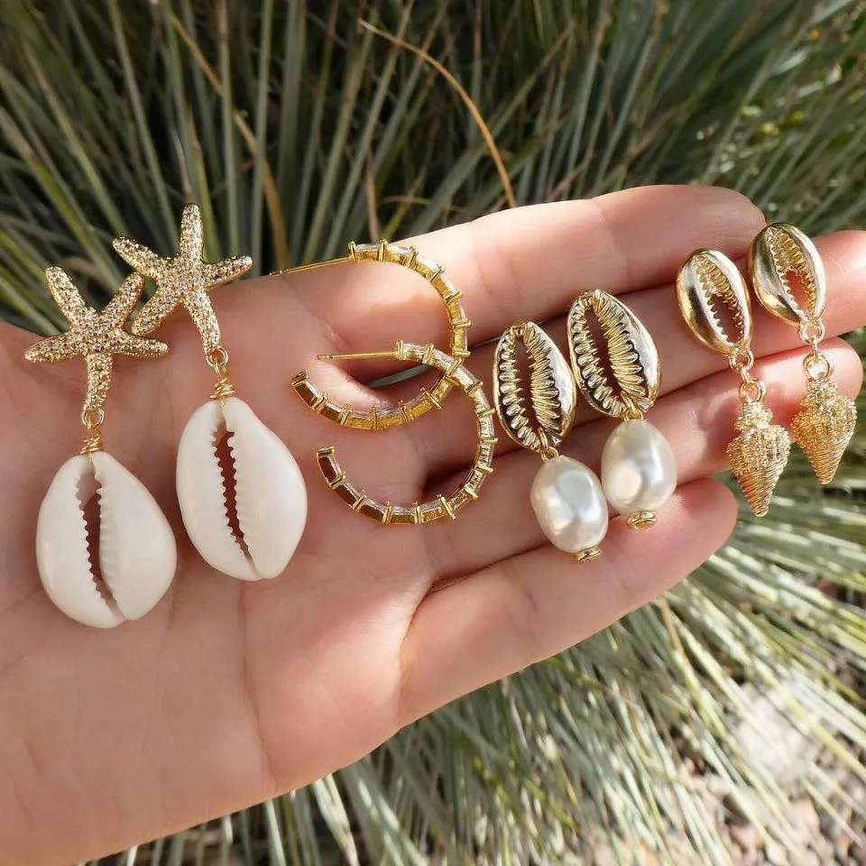 

Yobest New Model Sea Shell Earrings For Women Bohemia Ocean Natural Shell Cowrie Statement Earring set 2019 Beach Jewelry Gift