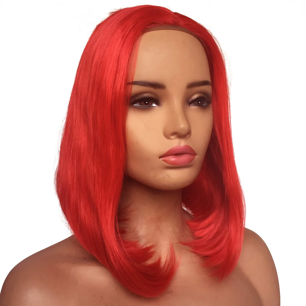 Red Glueless Synthetic Lace Front Bob Wig Short Hair Style Straight