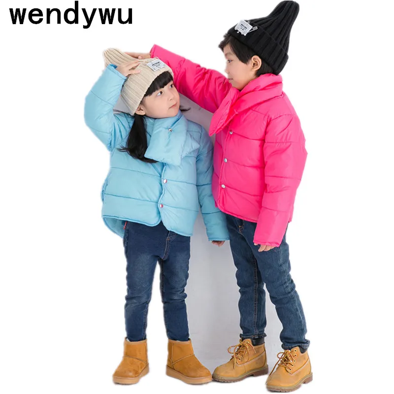 WENDYWU/ г., новая зимняя детская тонкая пуховая куртка пальто с длинными рукавами для мальчиков и девочек характеристики, хлопковый воротник