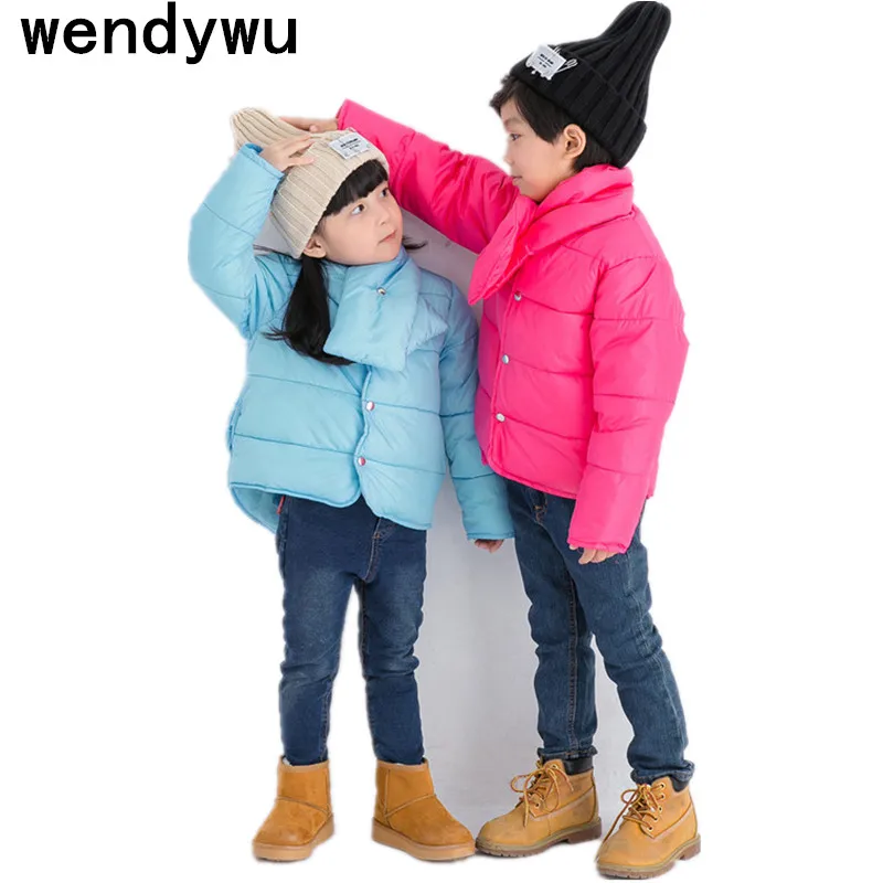 

WENDYWU 2017 Winter new children 's thin down jacket boys boys and girls long - sleeved coat characteristics of cotton collar
