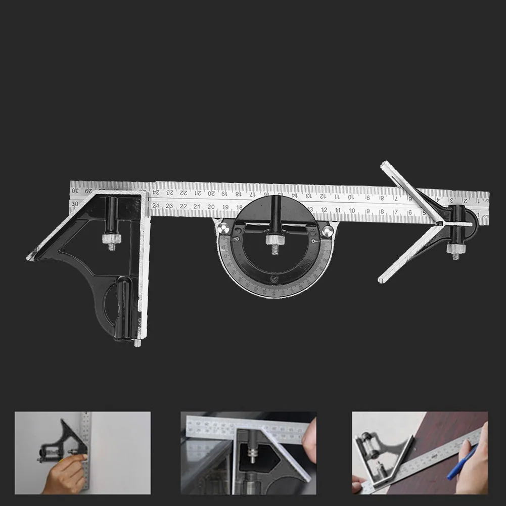 

300MM Professional Carpenter Tools Combination Square Angle Ruler Stainless Steel Protractor Ruler CLH@8