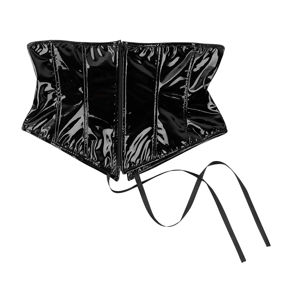 IEFiEL Womens Wetlook Sexy Clubwear Costume Faux Leather Lace Zip Front Steampunk Gothic Trainer Underbust Corset Bustier -Zentai shop online