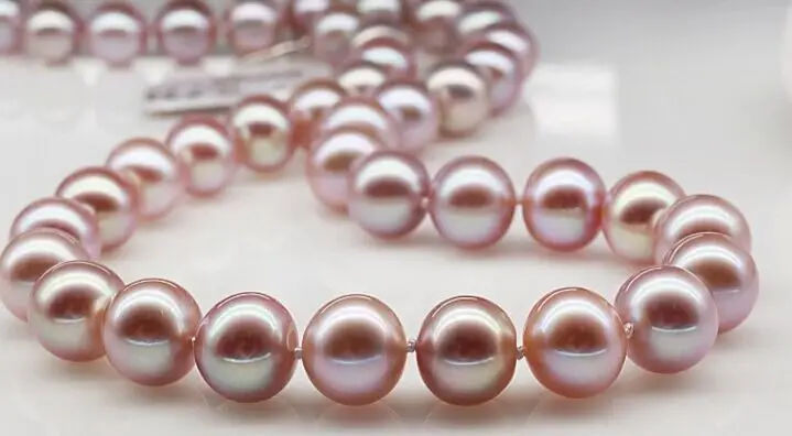 

Jew3118 8-9mm Natural south sea genuine pink purple lavender round pearl necklace AAA