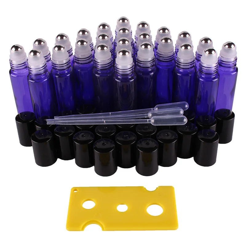 24pcs 10ml purple Essential oil Glass Roll on Bottles Vials with Stainless Steel Roller Ball for