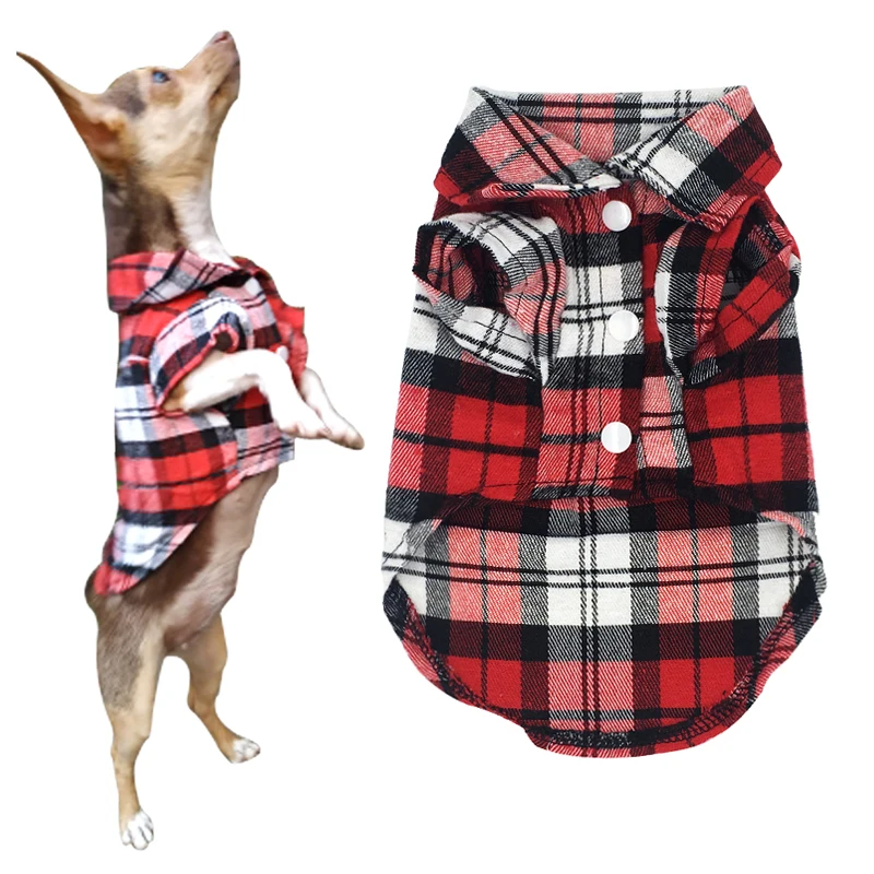 

Spring Summer Clothes For Small Dogs Cats Classic Plaid Puppy Pet T-shirt Dog Shirts Cotton Chihuahua Yorkshire Vest Clothing