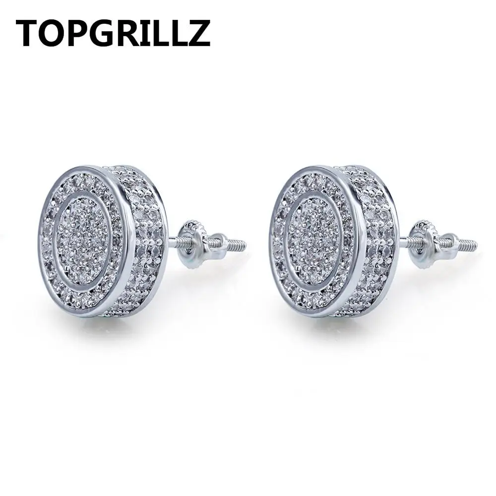 TOPGRILLZ Золото Серебро Цвет Iced Out кубический циркон круглые серьги гвоздики с винтовой задней пряжкой для мужчин женщин хип хоп Ювелирные изделия Подарки - Окраска металла: Silver