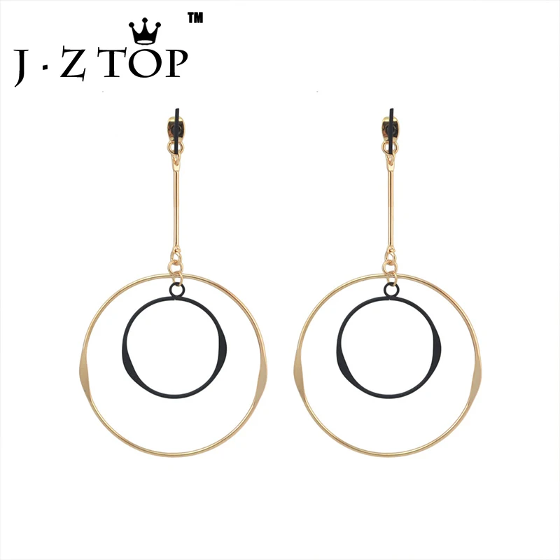 JZTOP Exaggerated Geometric Earrings Two Color Big Small Round Pendant Long Stud Female Fashion Party Oorbellen Jewelry | Украшения и