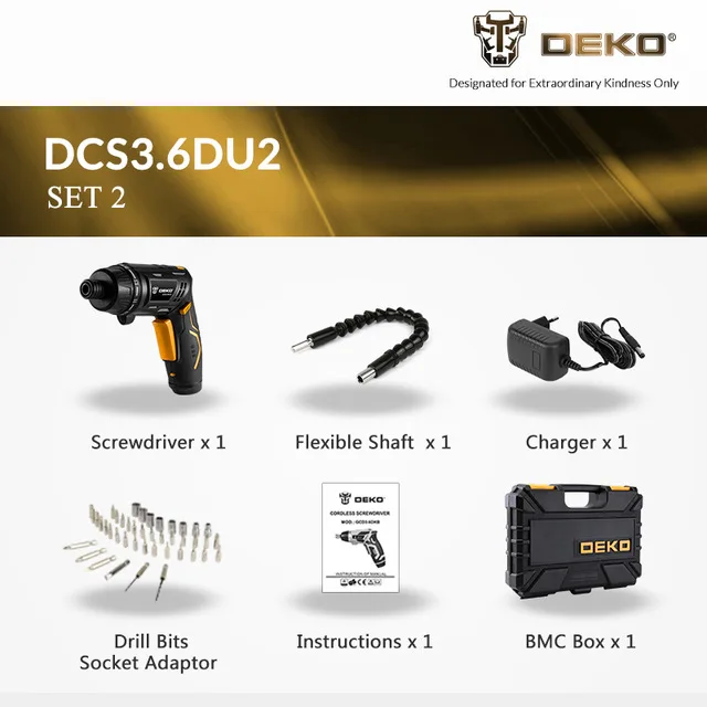 DEKO DCS3.6DU2 Беспроводная электрическая отвертка с поворотной ручкой, бытовая аккумуляторная отвертка, 15+ 1 Настройка - Цвет: SET 2