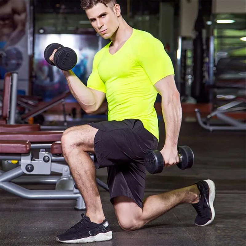 Men Wicking&Quick-Dry T-Shirt Elastic Compression Tight Short Sleeve Underwear Undershirts Sporting V Neck Shirts Anti Wrinkle men underwear compression t shirt
