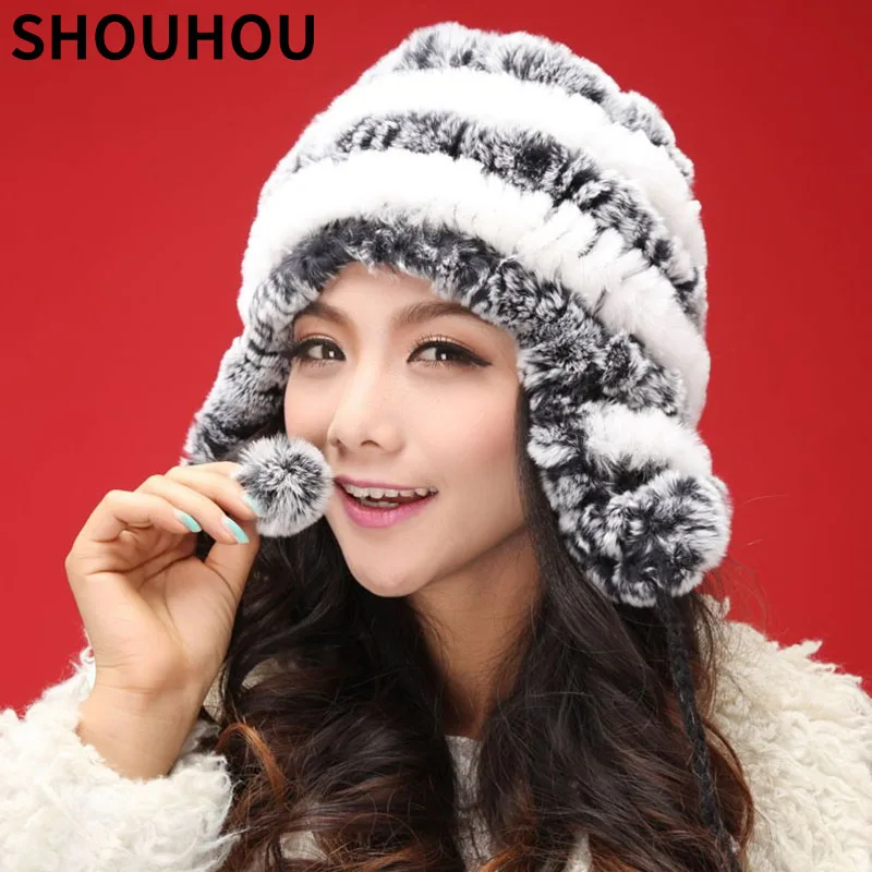 

SHOUHOU 2018 women winter fur hat Super warm women genuine rex rabbit fur hat girls thickening cap lady luxur fur hat