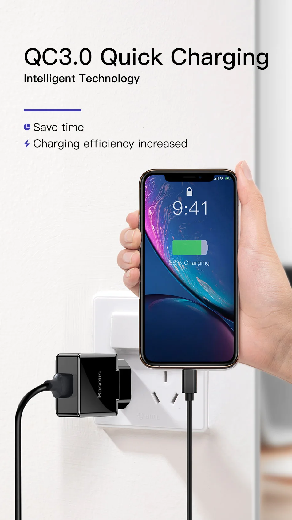 Baseus Quick Charge 3,0 2,0 USB зарядное устройство для iPhone Xiaomi samsung huawei QC3.0 QC Быстрая зарядка турбо настенное зарядное устройство для мобильного телефона