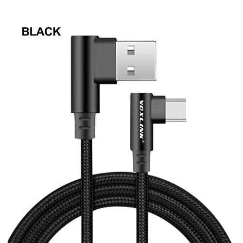 VOXLINK usb type C 90 градусов быстрая зарядка usb c кабель type-c шнур для передачи данных зарядное устройство usb-c для samsung S8 S9 Note 9 8 Xiaomi mi8 mi6 - Цвет: Black