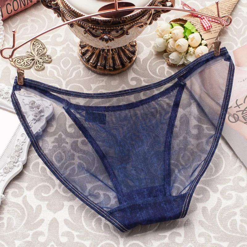 New Fashion 2018 Imitation Jeans Women's Panties Transparent Underwear Women Net Yarn Soft Briefs Sexy Lingerie Low Waist (14)