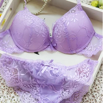 

Women Bra Sets Lady Cute Sexy Underwear Satin Lace Embroidery Bra Sets With Panties