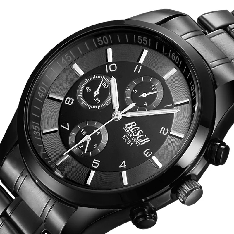 

Male Black Stainless Steel Casual Quartz Watch Men Sports Wristwatch Men's Watches Top Brand Luxury Date Luminous Hours Clock