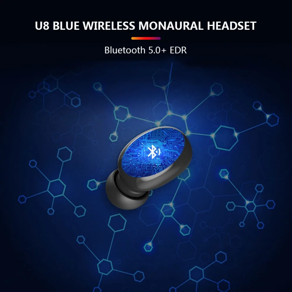U8 TWS Bluetooth Earphones Bluetooth 5.0 EDR Built-in Mic Mini Earbud In-Ear with 2200mAh Charging Box for Smart Phone