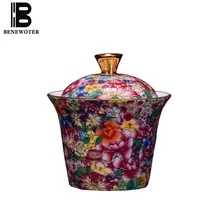 175cc пасторальный стиль керамический фарфор Gaiwan посуда для напитков домашний мастер чайные чаши с комплект крышек ручная роспись эмаль цвет чайник подарок