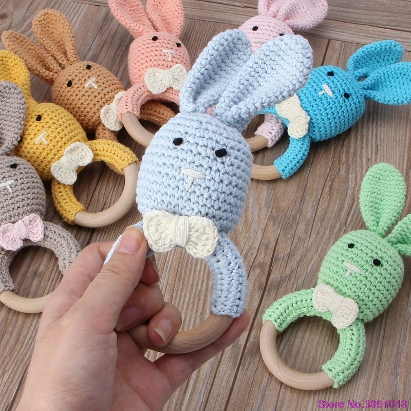 New Baby Bunny Ear Teether Wooden Teething Ring Newborn Sensory Toy Shower Gift