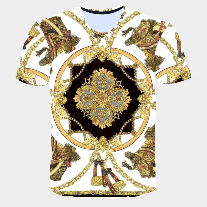 2017 New Summer Men T-shirt Fashion 3D Golden Flower T-Shirt Men Luxury Brand Clothing Gothic Sculpture Print Short Sleeve Tops (16)