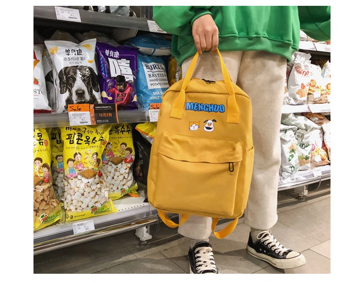 Menghuo Women Canvas Backpacks High Quality Cartoon Printed School Bag for Teenagers Girls Laptop Backpack Solid Travel Backpack_34-1_06