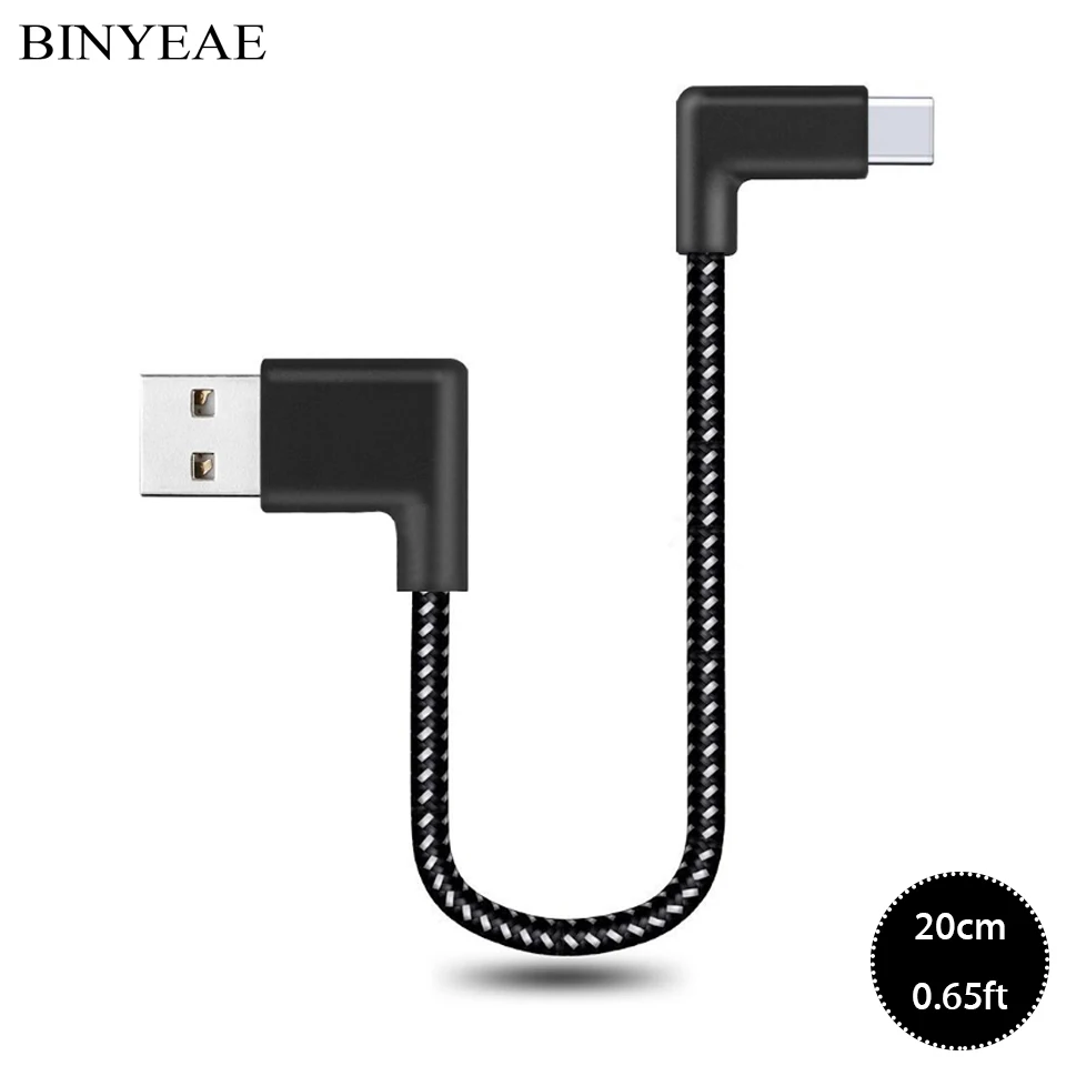 

20cm 0.2m Short 90 Degree USB Type C Charging Cable For Huawei Note 10 P20/Mate 10/Pro L Shape USB-C Charger Cabel Power Bank