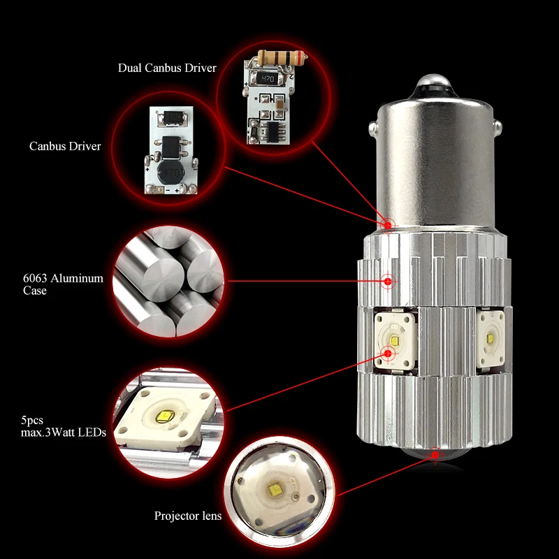 CNSUNNYLIGHT 2pcs 1156 LED BA15S P21W BAU15S PY21W S25 5Osram Chips 6000K White DRL Car Tail Fog Bulbs Brake Light Reverse Lamp (1)