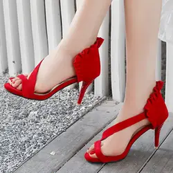 Женские сандалии-гладиаторы на высоком каблуке с открытым носком в римском стиле, красные сандалии-гладиаторы, размер 33, обувь