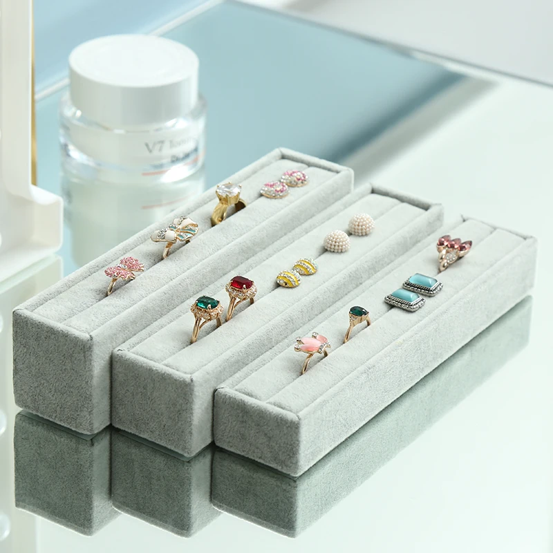 M ring holder box grey velvet jewelry ring storage holder organizer display racks GD042in