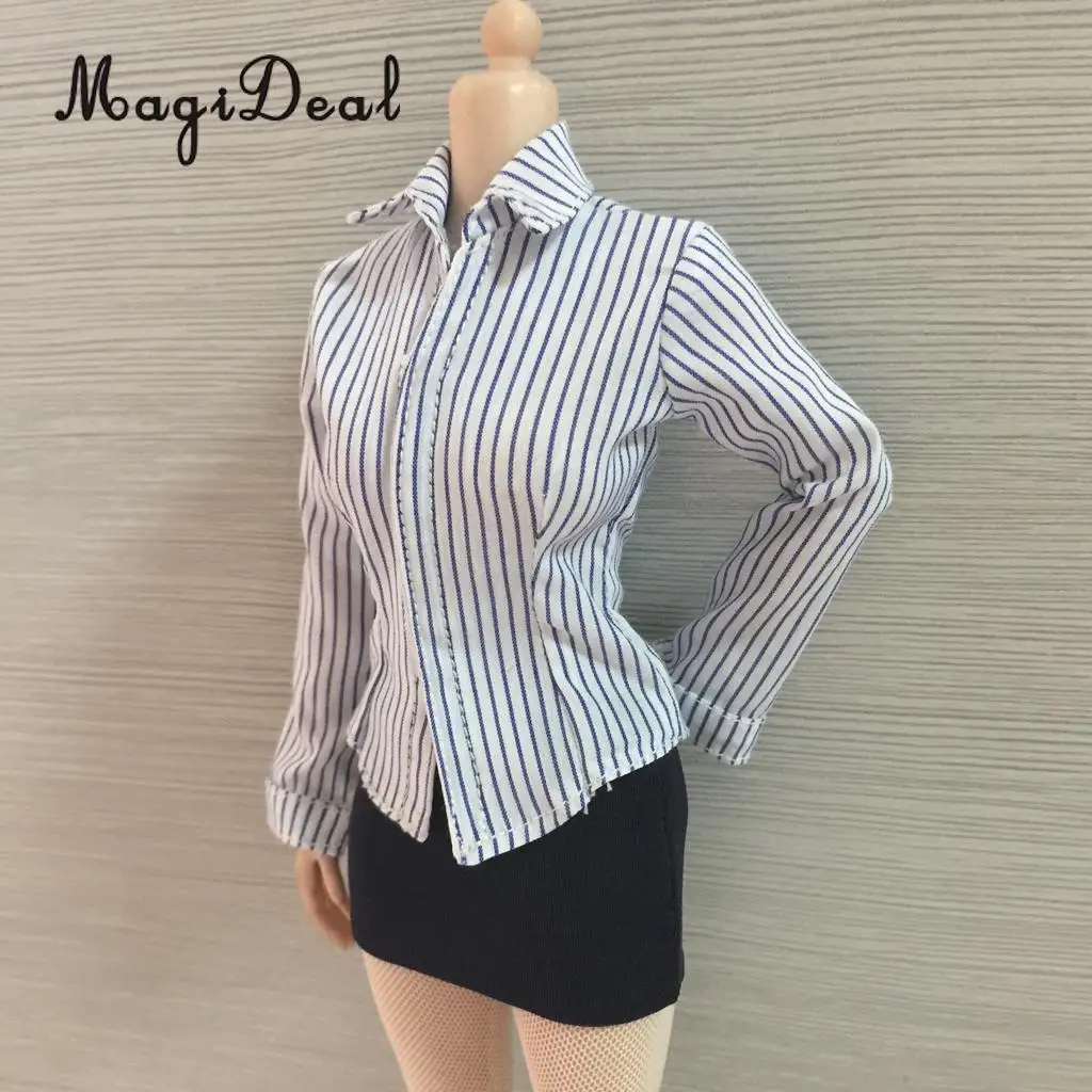 Fashion 1:6 Striped Shirt Mini Skirt Dress Stockings Underwear Business Set for 12 Inch Female Action Figures Body Dolls Acc