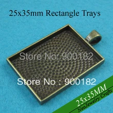 25x35 мм Античная бронзовая Пустые Подвесные лотки, прямоугольник кулон установка, рамка Установка для Камни, стекло и смолы