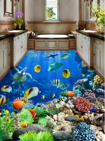 [Самоклеющиеся] 3D подводный мир 32 Нескользящие водонепроницаемые фото
