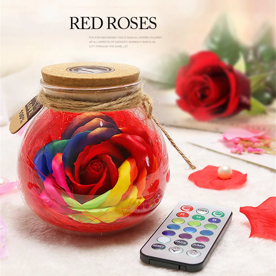 

LED Night Light Romantic Rose Flower Remote Bottle Light Dimmer Lamp Flower Bottle Creative birthday Christmas Gift For Women