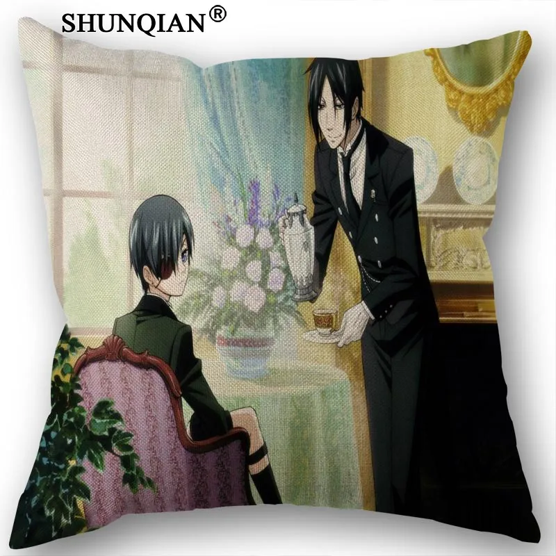 

Custom Black Butler Printed Canvas Pillowcase 45x45cm one sides Wedding Decorative PillowCase Cotton Linen Pillow Cover