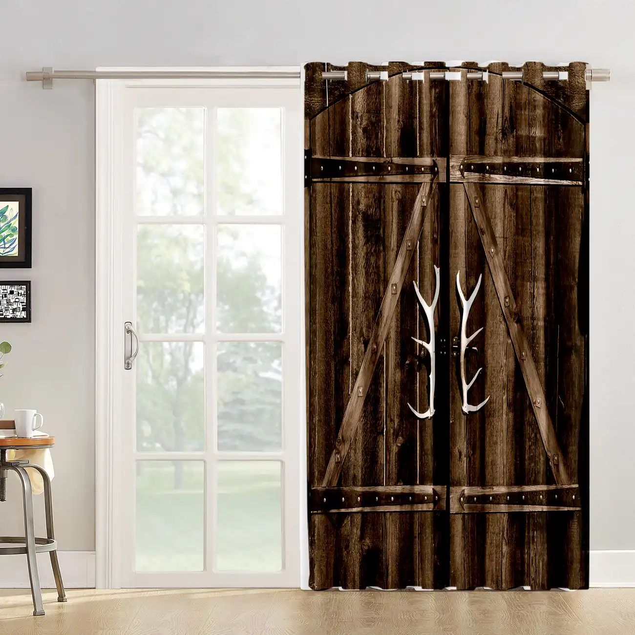 Antlers Wooden Rustic Doors Window Treatments Curtains Valance