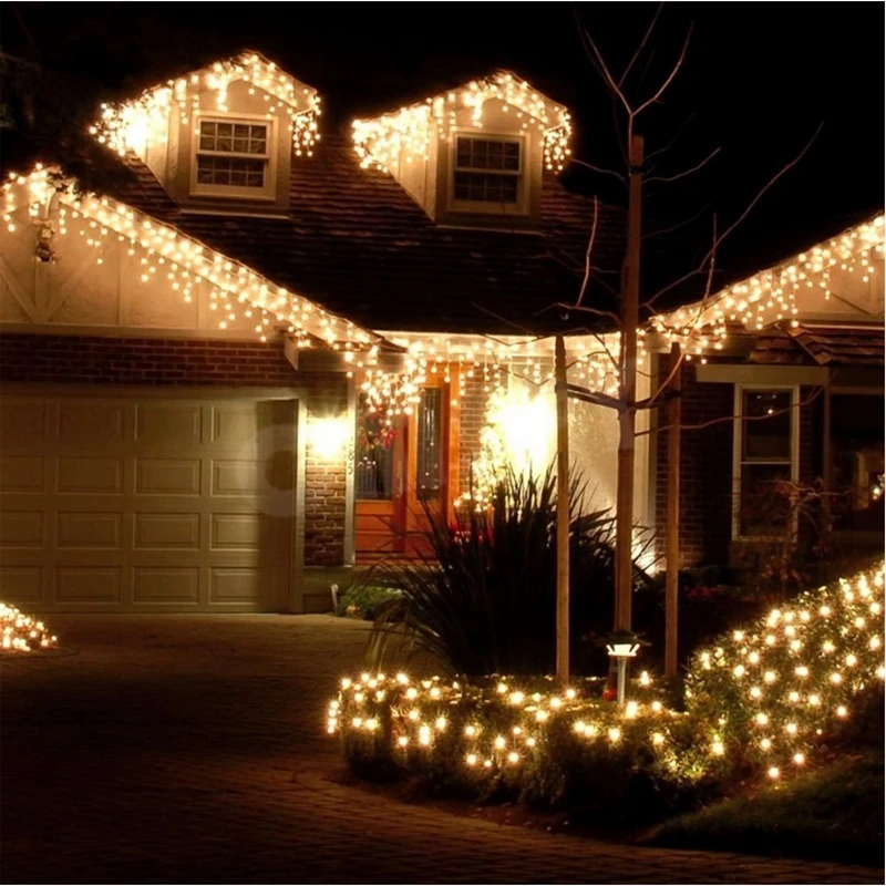 Рождественские огни, наружное украшение, 5 м, свисающие, 0,4-0,6 м, светодиодные занавески, сосулька, гирлянды, садовые, рождественские, вечерние, декоративные огни