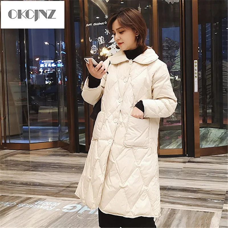 

Winter New solid color Down jacket Women long section over the knee lapel Loose small fragrance style Fashion Thick Coat YY263
