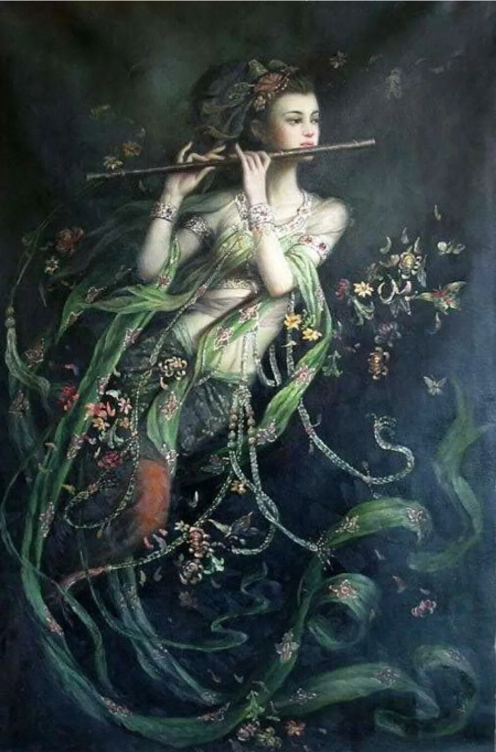

Oil painting flying China fairy girl Kwan-yin 24x36