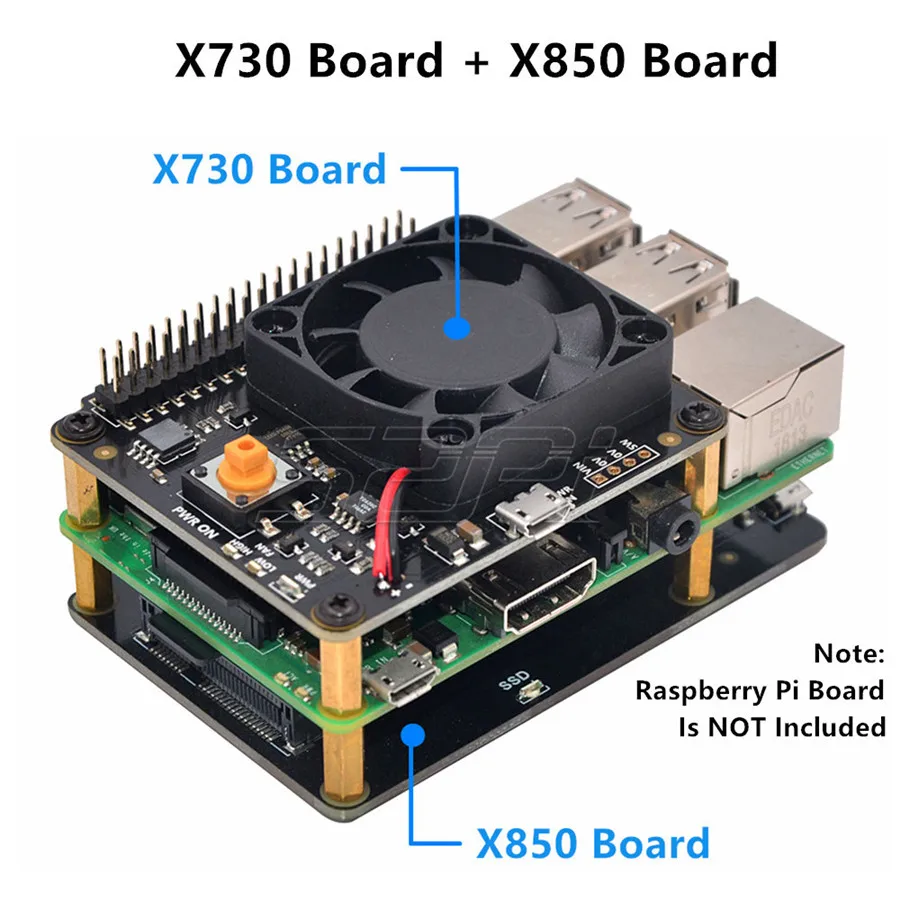 52Pi X730 плата управления питанием с безопасной функцией выключения и автоматическим охлаждающим вентилятором Плата расширения для Raspberry Pi 3B+(plus)/3B - Цвет: X730 and X850 Board