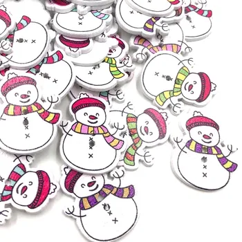 

25/50/100pcs/lot Christmas Snowman Wooden Buttons Sewing Children Buttons Clothes Ornament DIY Making 28*24mm WB443