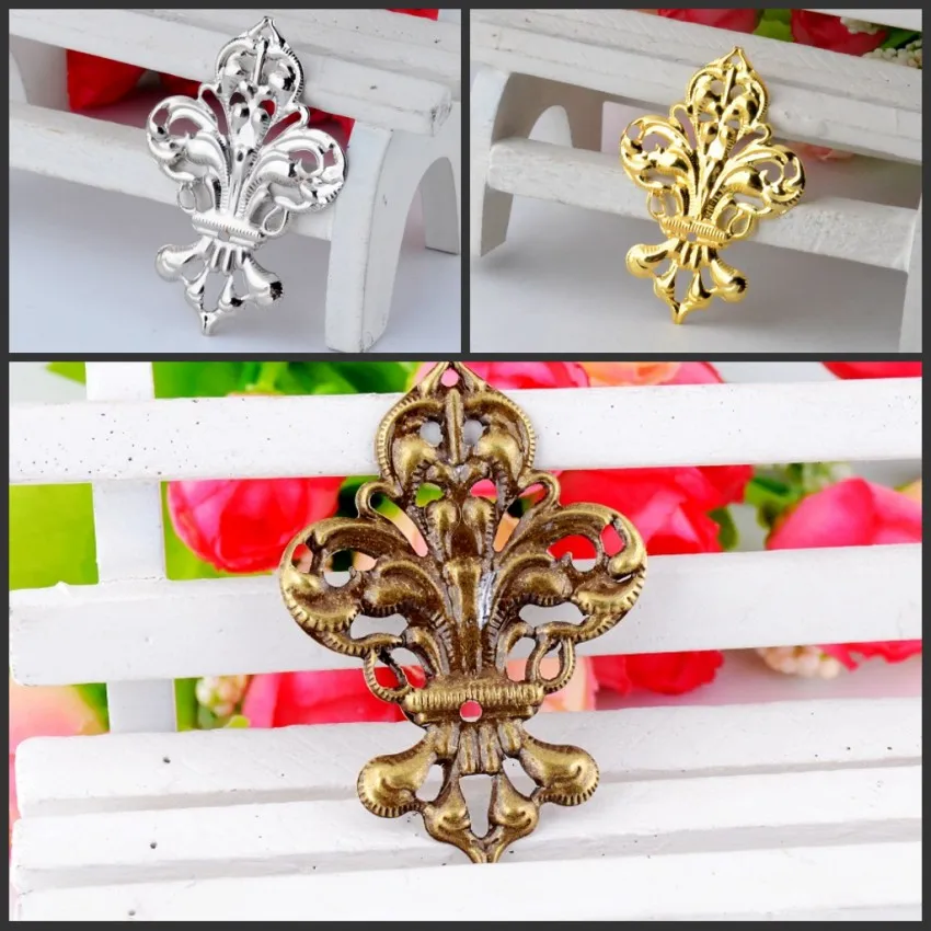 

Free shipping 20Pcs Filigree Wraps Connectors Metal Crafts Decoration DIY Findings Ancient Hollow 35mm x 50mm