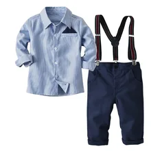 НОВЫЕ комплекты одежды для маленьких мальчиков, осенняя рубашка для маленьких мальчиков, комбинезон, комплект из 2 шт., деловой костюм для свадебной вечеринки, хлопковая детская одежда, YO56B