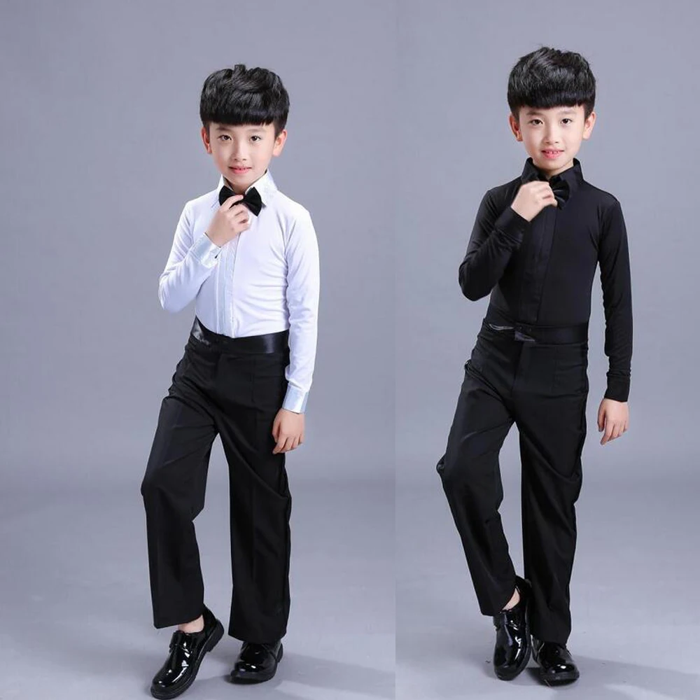 Boys white Sequined Latin Dance wear Standard Kids Competition dance Dress Children Salsa Ballroom Dancing clothing Outfits
