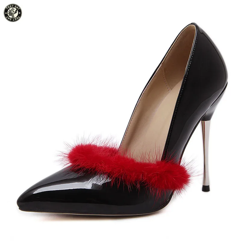 

FEETSAY Heel Height 11CM Women's High Heels Pointed toe Fashion Slip on Pumps Wedding Bridal Shoes Casual Lady Office Dress Shoe