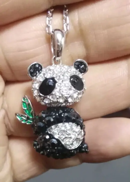 

1inchx1.5inch naturalblack white crystal panda pendant 925silver