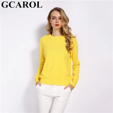 Yellow Женский вязаный джемпер GCAROL, яркий свитер из 30%-ной шерсти, эластичный пуловер в офисном стиле на осень и зиму размеров S-3XL - Цвет: Yellow