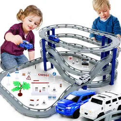 MylitDear Electric Racing Rail Car Kids Train Track Model Toy Railway Track Racing Road Transportation Building Slot Sets Toys