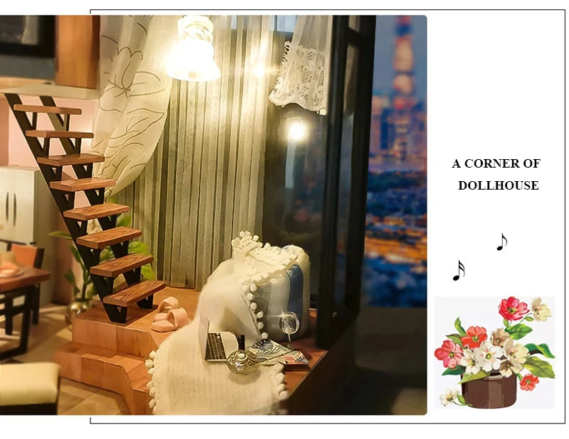 DIY Miniature Doll House 3D Wooden Dollhouse with Furniture Dust Cover Assemble Kit Toys Doll Houses for Children Birthday Gift (12)