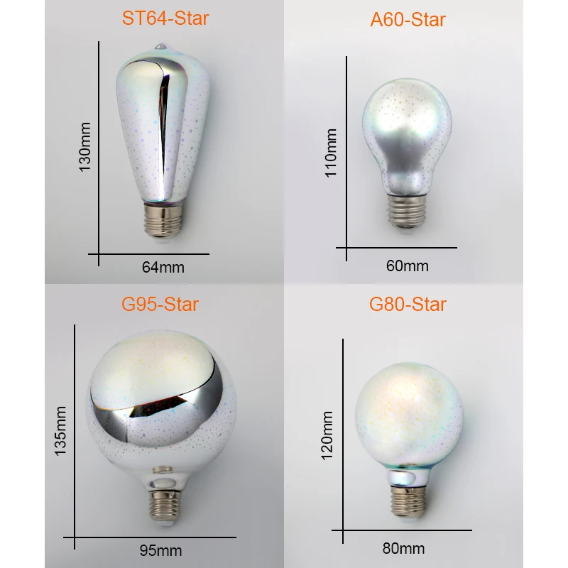 Silver Plated Glass 3D Star LED Edison Bulb 220v A60 ST64 G80 G95 Holiday Christmas Decoration Bar LED Lamp Lamparas Bombillas Silver Plated Glass 3D Star LED Edison Bulb 220v A60 ST64 G80 G95 Holiday Christmas Decoration Bar LED Lamp Lamparas Bombillas